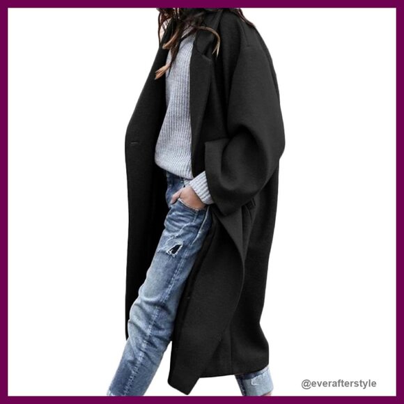 Oversized Wool Blend Trench Coat Classic Elegant Minimal Chic Midi Length